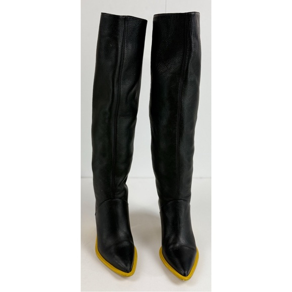 Paloma Barcelo Black Knee High Pointed Toe Block Heel Boots, size 6 US/ 36 EU - Picture 2 of 15